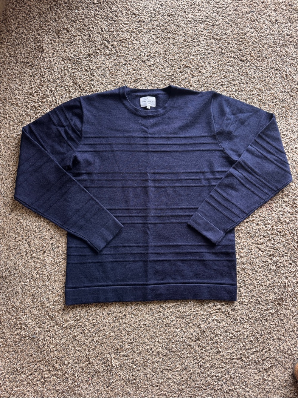 Norse Projects Skagen Tech Merino Wool Stripe Navy Blue Sweater Men’s XL